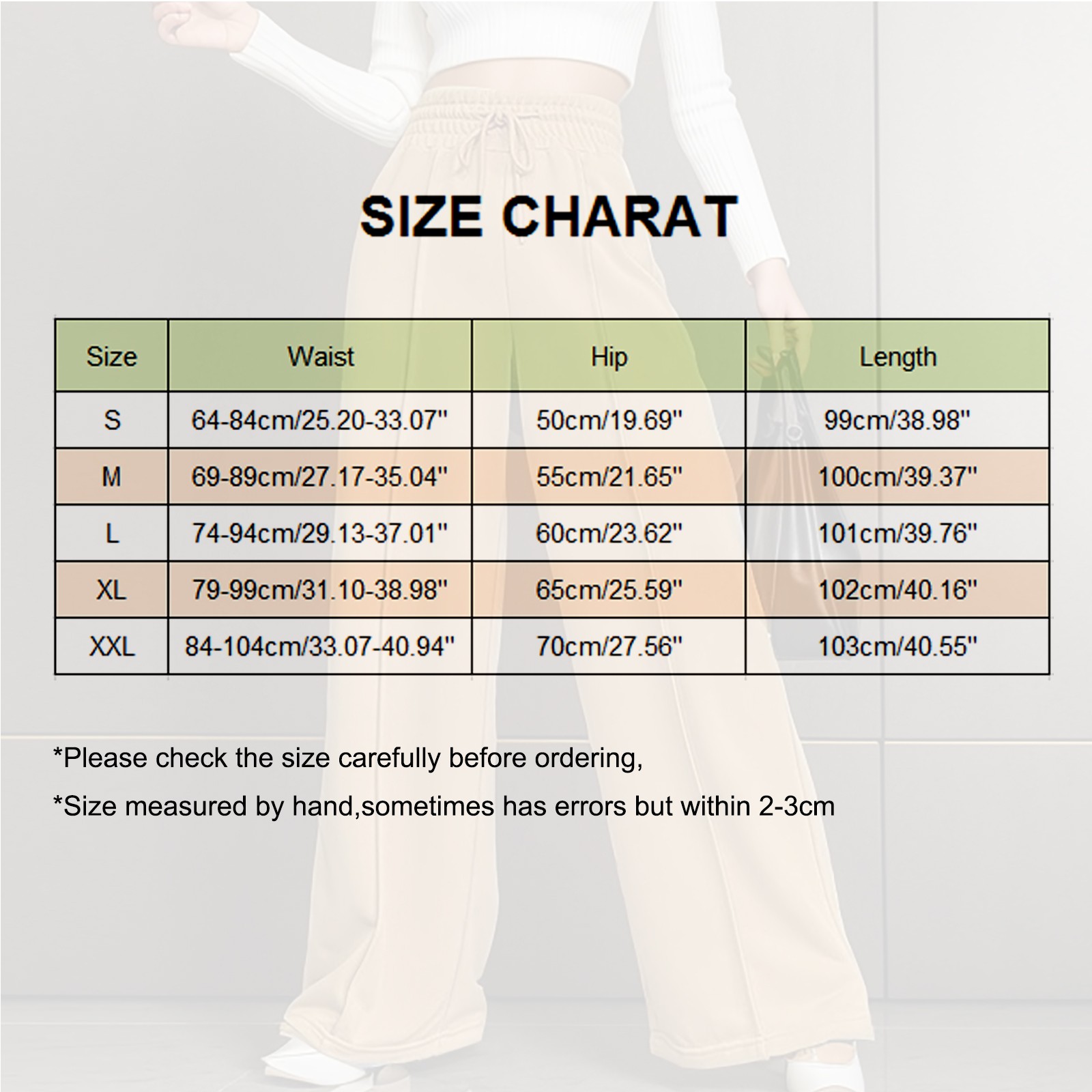 thumbnail image 3 of Pantalones largos casuales de cintura alta con cordón para mujer - Pantalones anchos y holgados, 3 of 5
